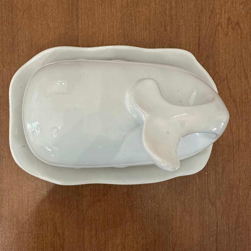 Port Philip Shore Line White Ceramic Whale Butter Dish Nautical Coastal Decor - Picture 2 of 5
